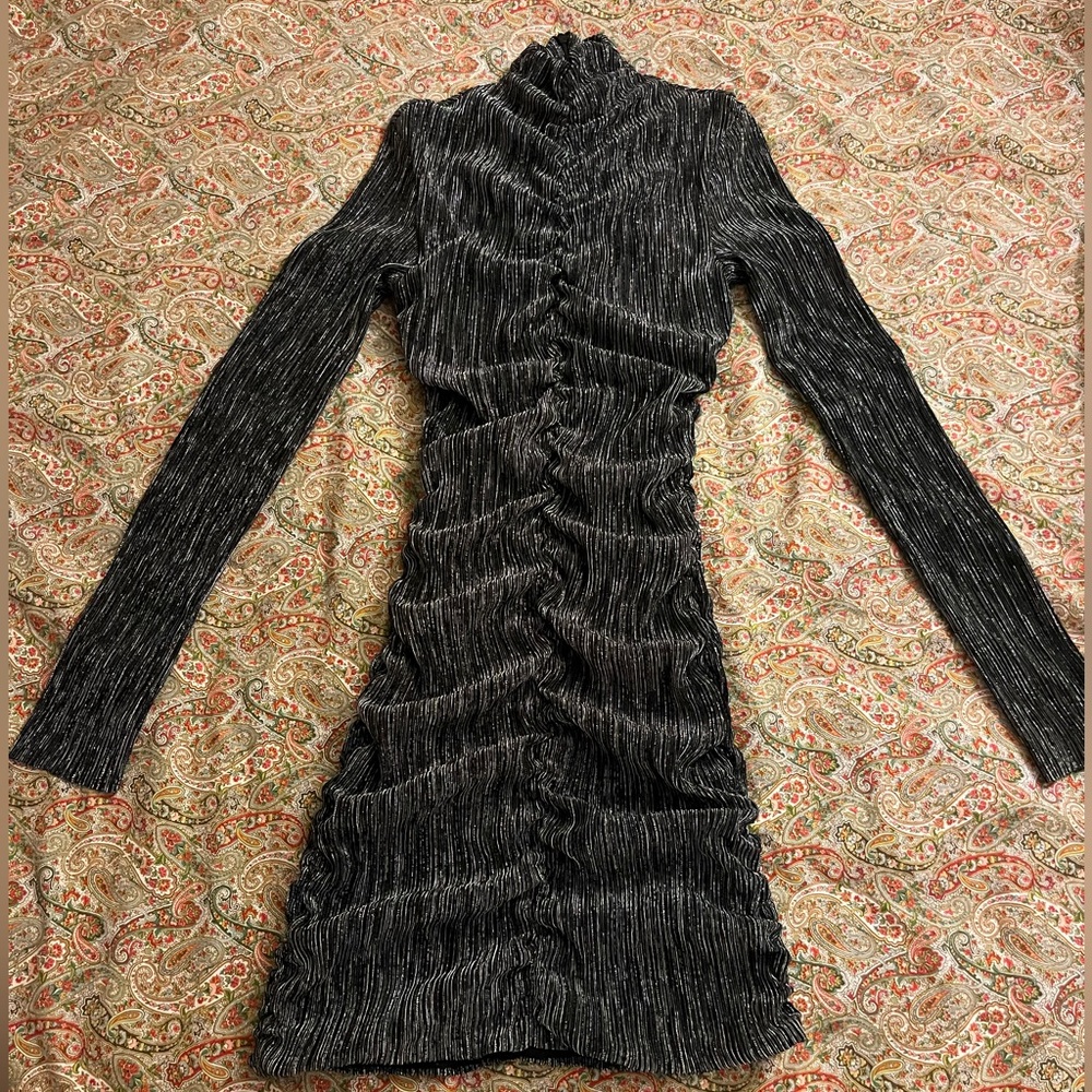 XS Silver Zara Mini Dress, high neck, long sleeves